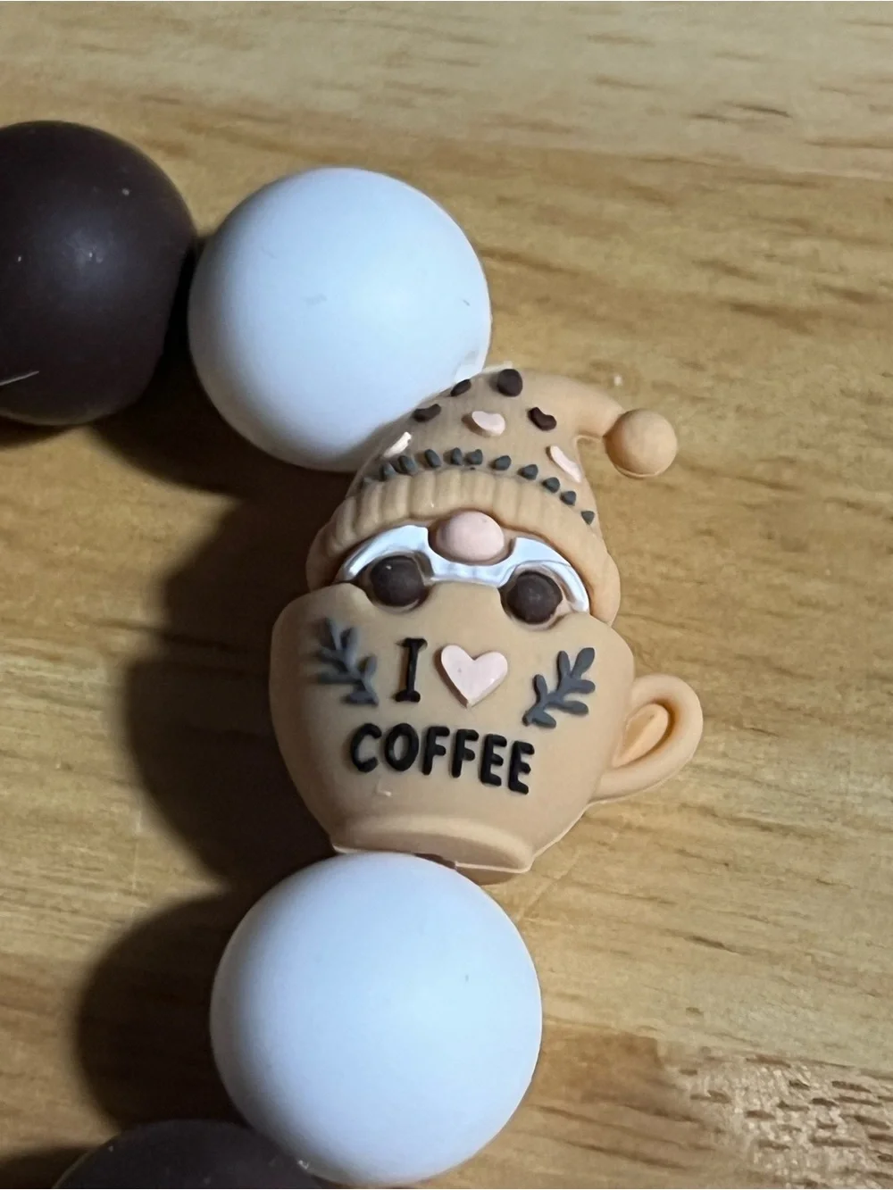Kids Silicone Bead Bracelet with Coffee Charm - Brown/White/Tan B265